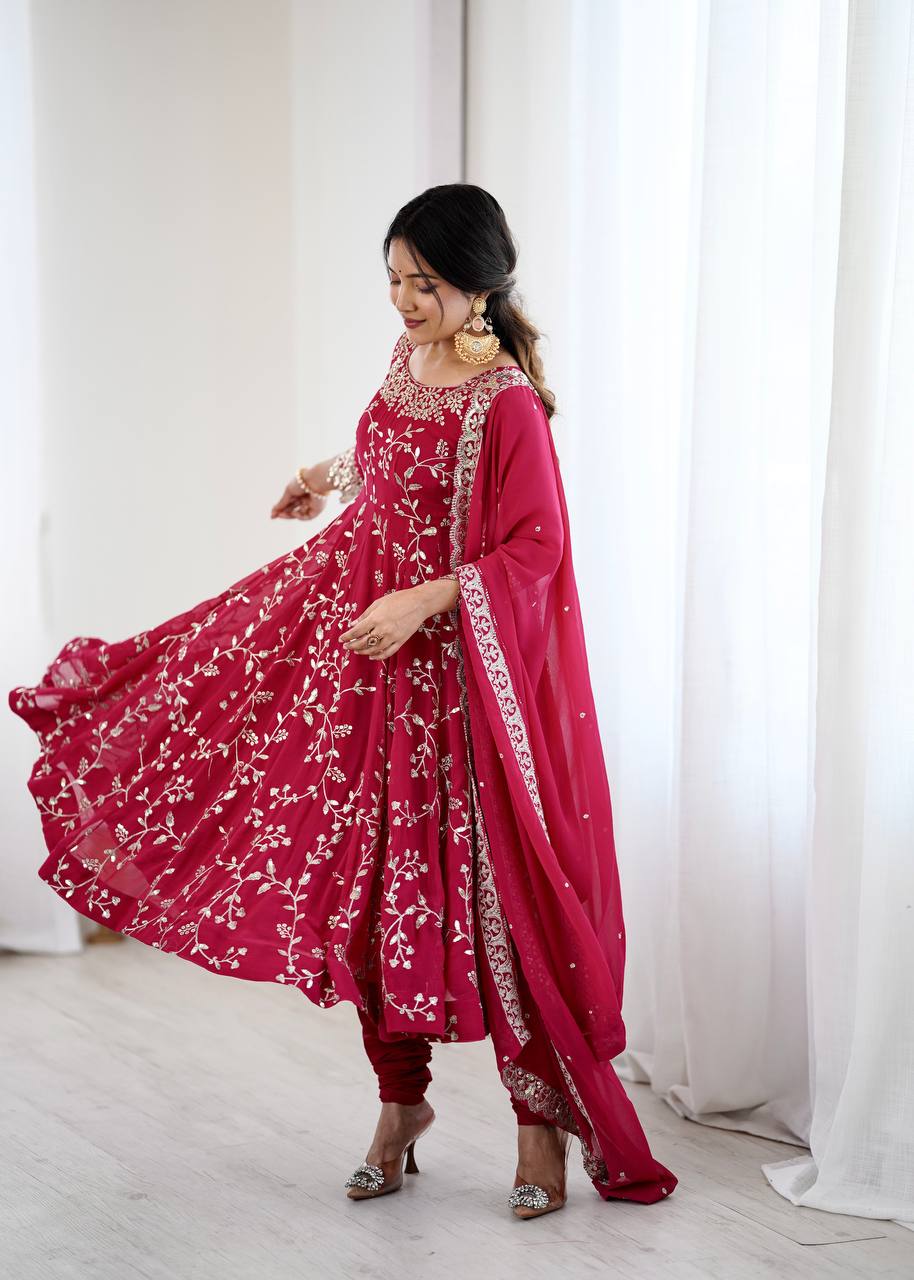 Magenta Pink Designer Heavy Faux Georgette Anarkali Gown and Dupatta