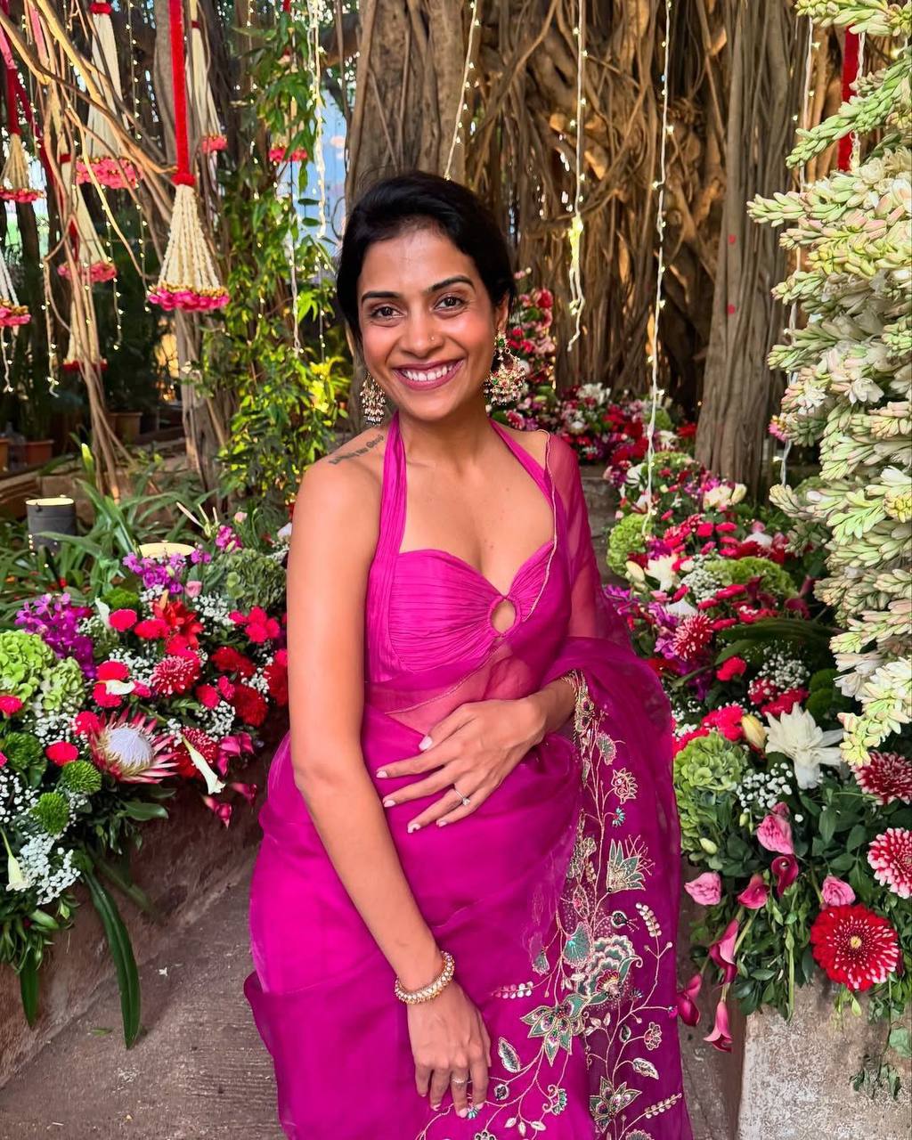 Magenta Pink Designer Soft Embroidery Organza Saree and Silk Blouse