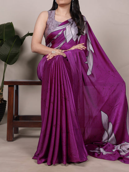  Magenta Pink Printed Chanderi Saree with Classic Border