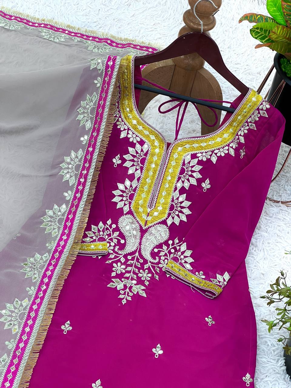 Magenta Purple Faux Georgette Sharara Suit and Dupatta For Party Wear 