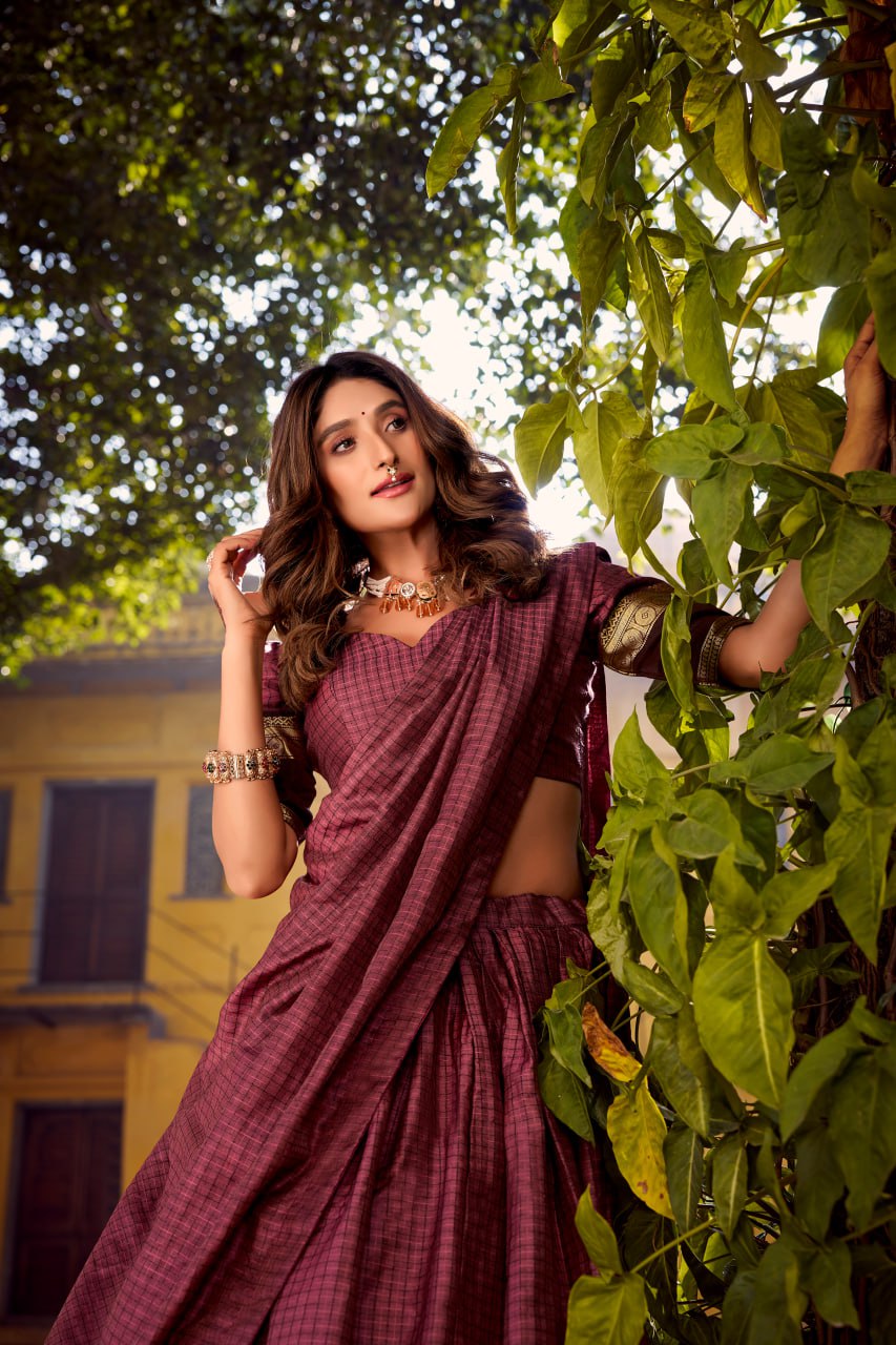 Maroon Chettinad Cotton Lehenga Choli with Matching Dupatta