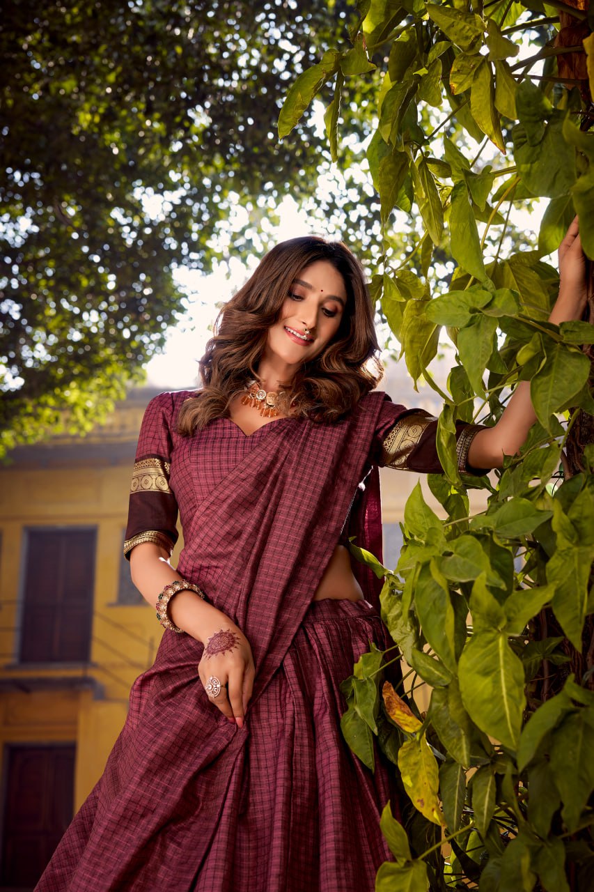 Maroon Chettinad Cotton Lehenga Choli with Matching Dupatta