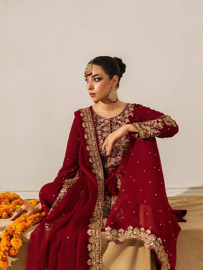 Maroon Designer Georgette Coding Top Bottom and Dupatta For Party Wear