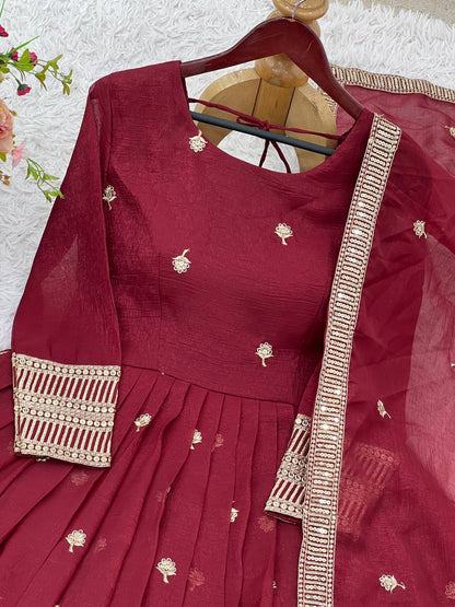 Maroon Designer Heavy Crunchy Silk Top Bottom and Dupatta For Party Wear