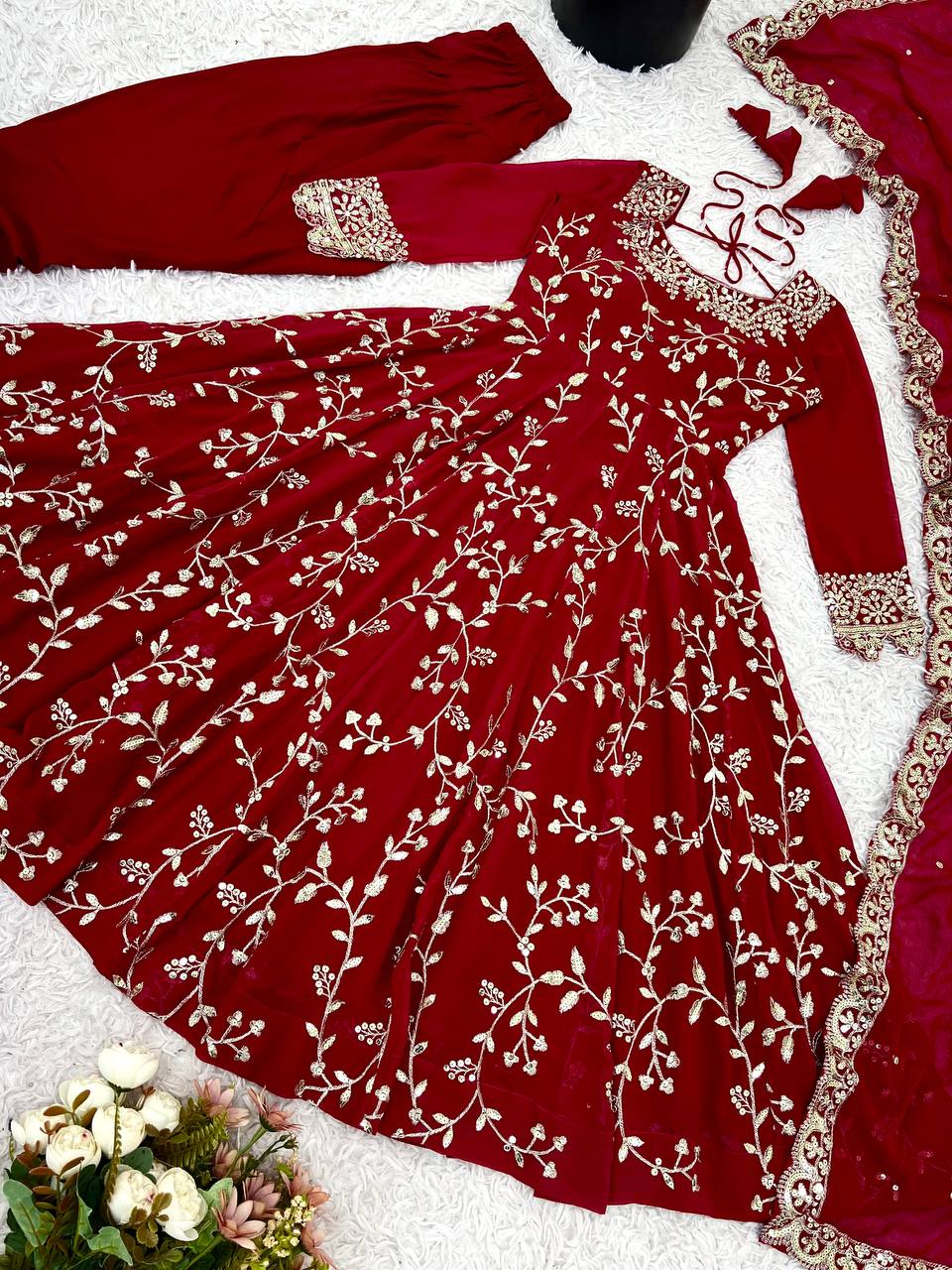 Maroon Designer Heavy Faux Georgette Anarkali Gown and Dupatta