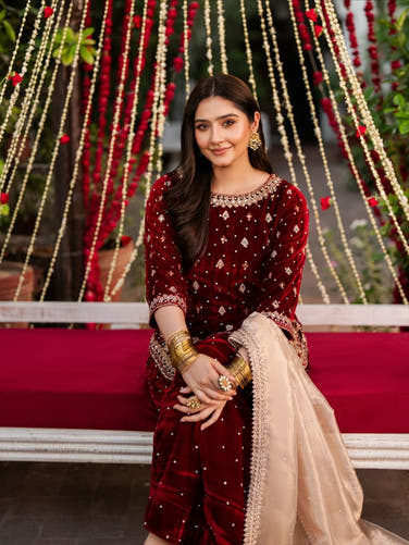 Maroon Designer Velvet Palazzo Set with Embroidery French Crepe Dupatta