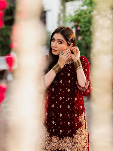 Maroon Designer Velvet Palazzo Set with Embroidery French Crepe Dupatta