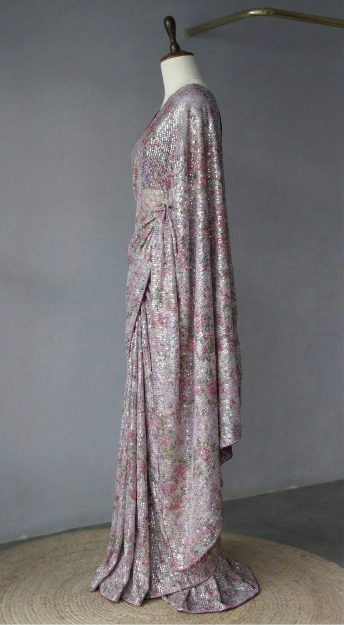 Mauve Purple Georgette Digital Print Saree with Full Sequins Border