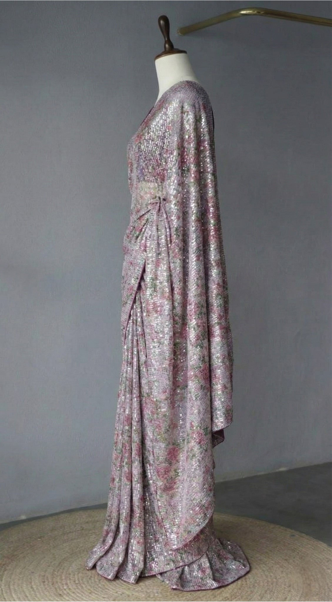 Mauve Purple Georgette Digital Print Saree with Full Sequins Border