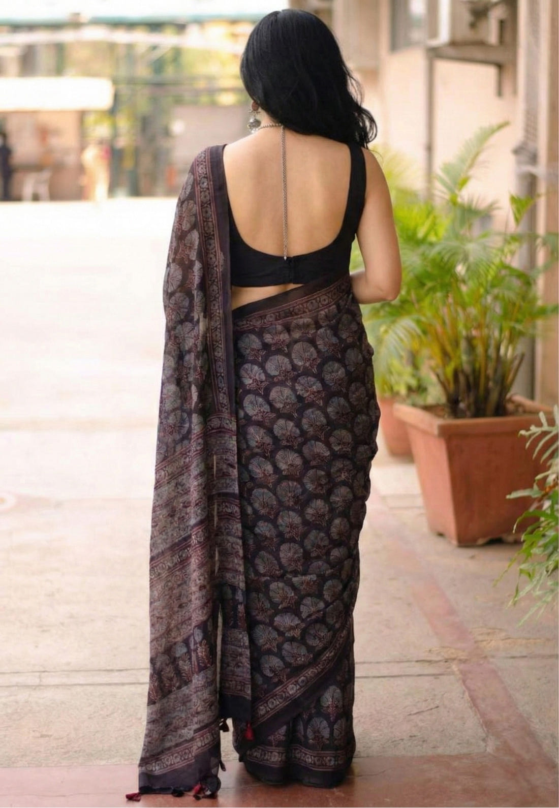 Mauve Purple Mulmul Cotton Digital Print Saree with Banglori Blouse
