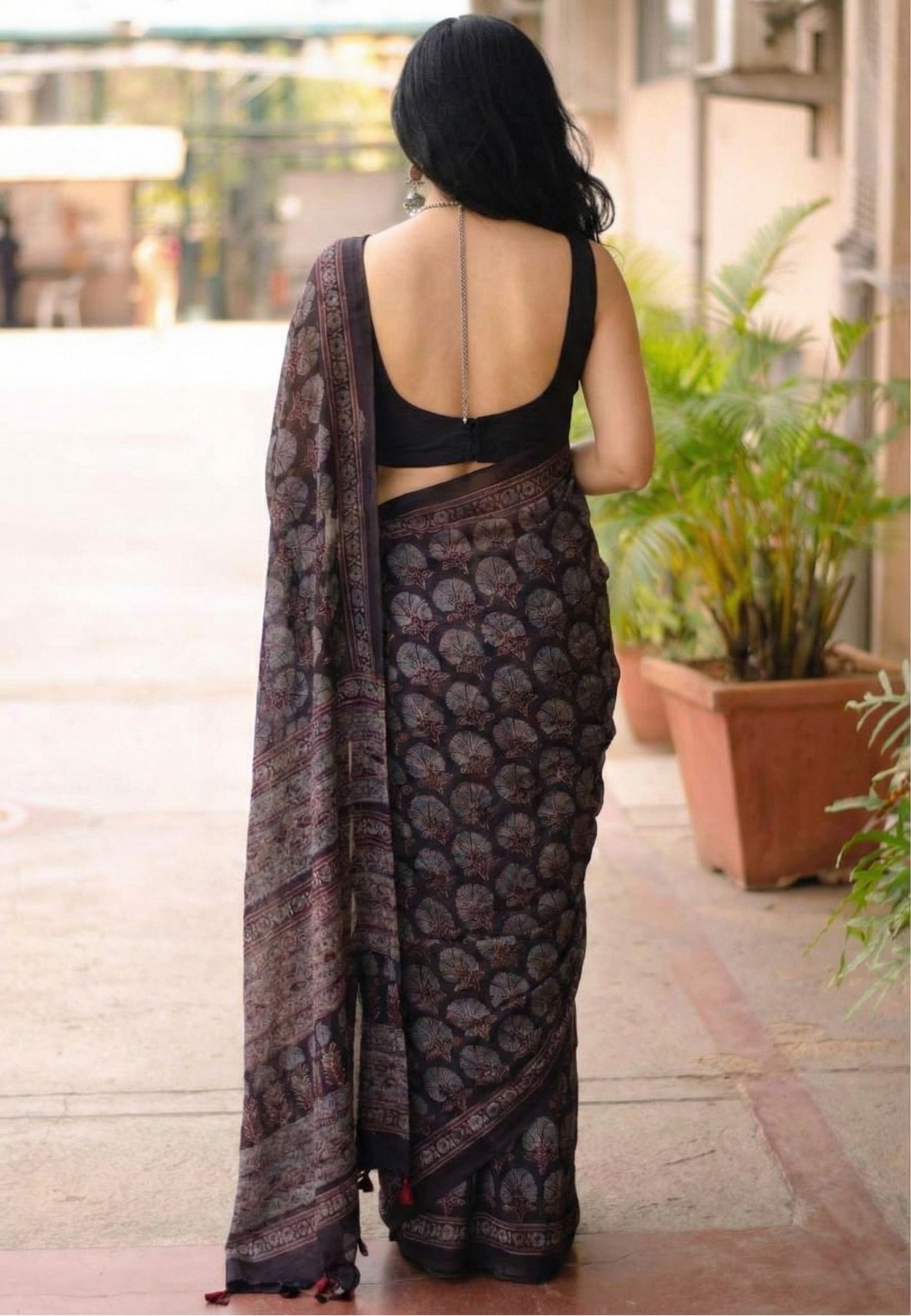 Mauve Purple Mulmul Cotton Digital Print Saree with Banglori Blouse