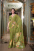 Mehendi Green Georgette Floral Print Saree with Pearl Lace Border