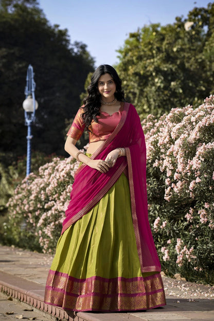 Kanchipuram Lehenga Choli with Ethnic Dupatta for Women Wedding Festival