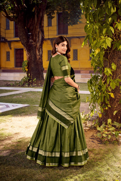 Mehndi Green Chettinad Cotton Lehenga Choli with Matching Dupatta