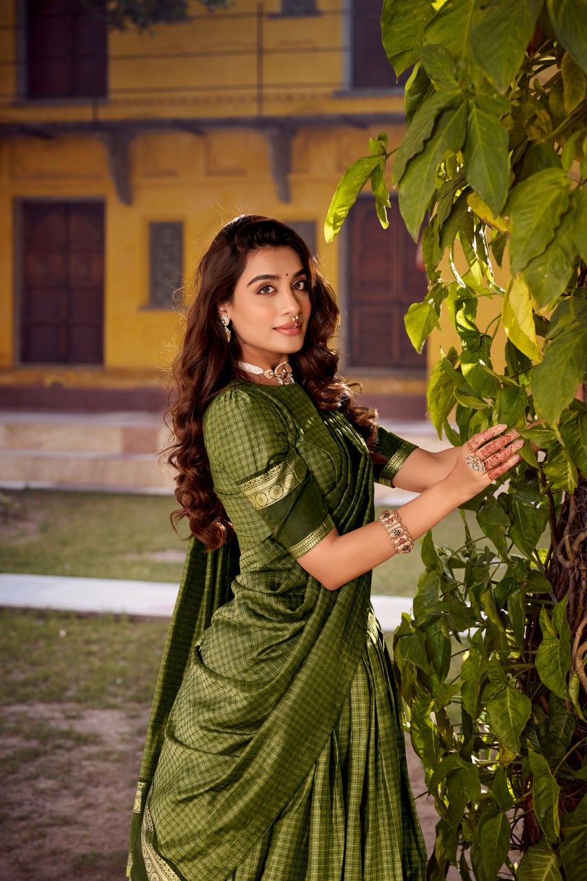 Mehndi Green Chettinad Cotton Lehenga Choli with Matching Dupatta