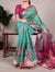 Mint Green Floral Printed Tussar Silk Saree with Viscose Border
