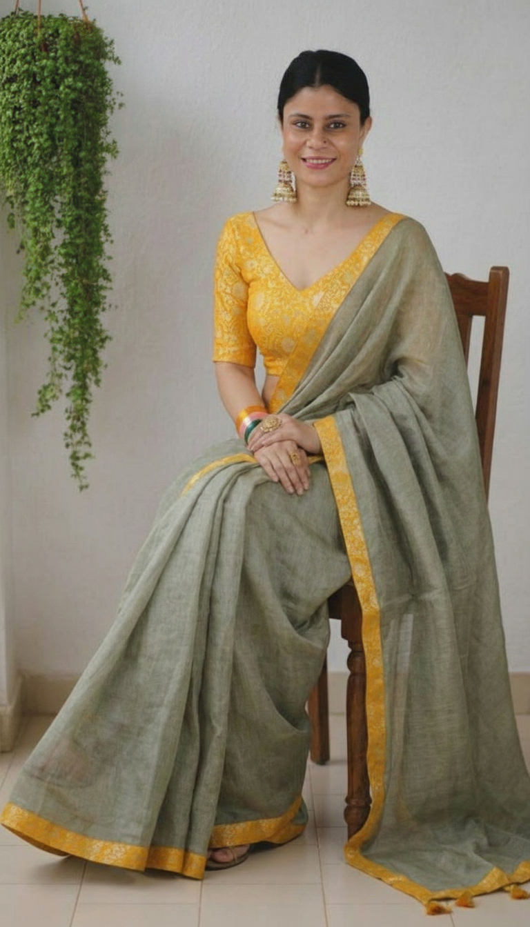 Moss Green Upadda Silk Jacquard Weaving Saree with Banarasi Blouse