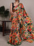 Multi-color Floral Satin Silk Printed Saree with Banglory Black Blouse