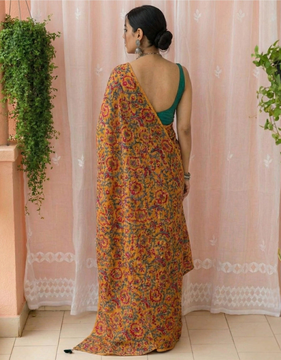 Mustard Soft Mulmul Cotton Digital Print Saree with Banglori Blouse