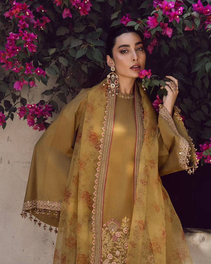 Mustard Designer French Crepe Silk Farshi Pant Top and Dupatta Set