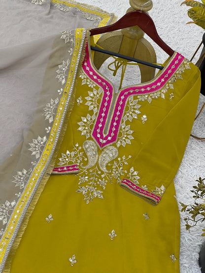 Mustard Yellow Faux Georgette Sharara Suit and Dupatta For Party Wear 