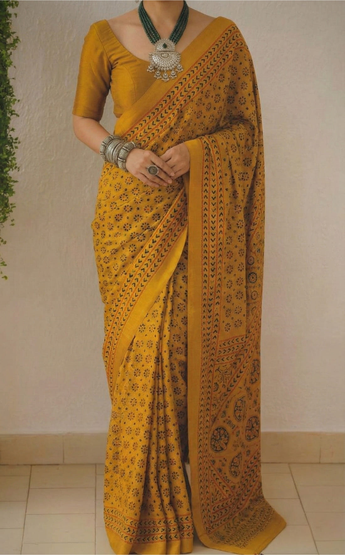 Mustard Yellow Soft Mulmul Cotton Digital Print Saree with Banglori Blouse