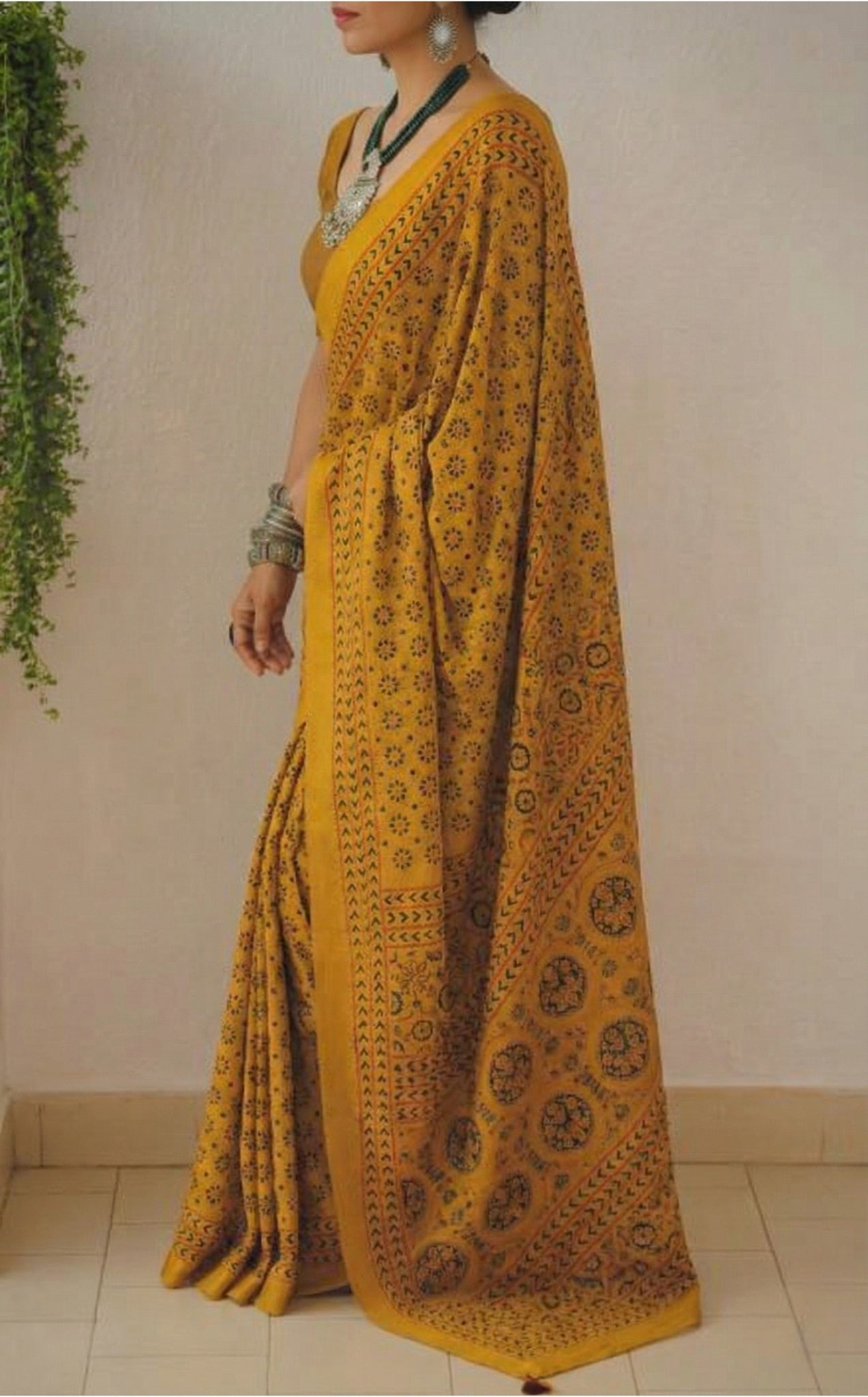 Mustard Yellow Soft Mulmul Cotton Digital Print Saree with Banglori Blouse