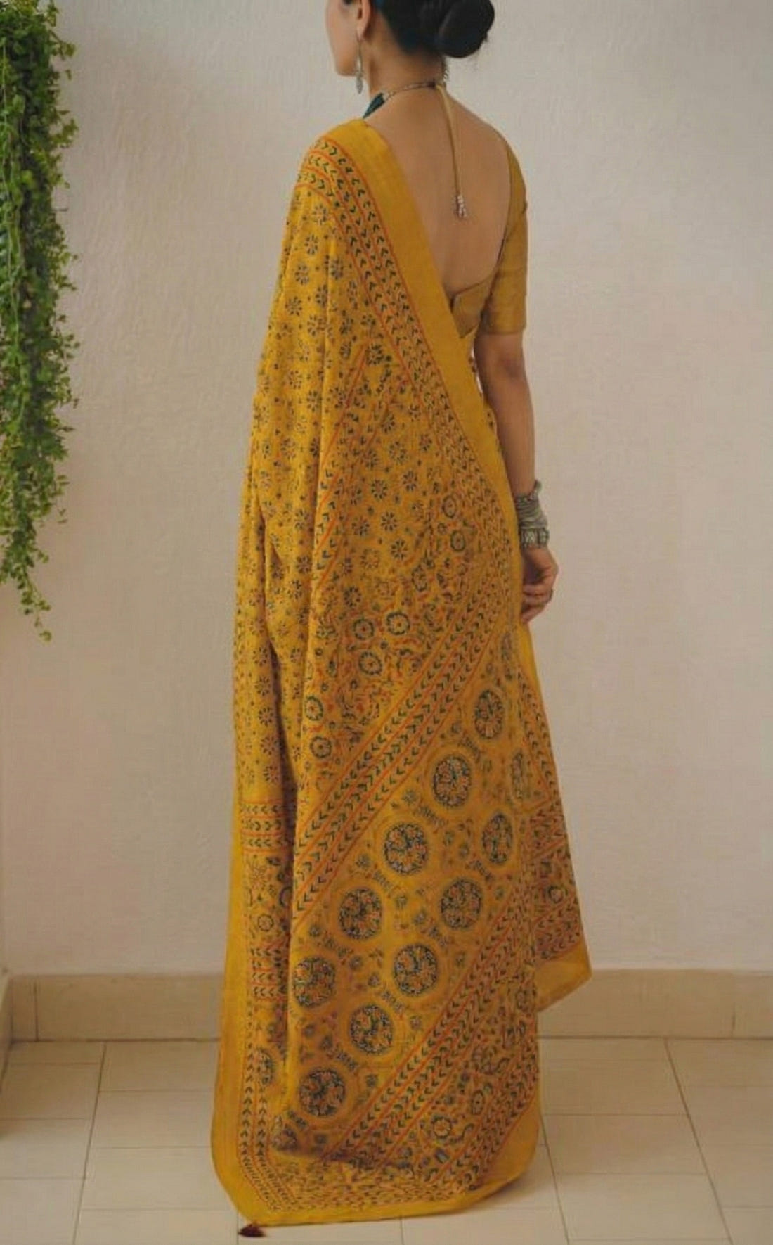 Mustard Yellow Soft Mulmul Cotton Digital Print Saree with Banglori Blouse