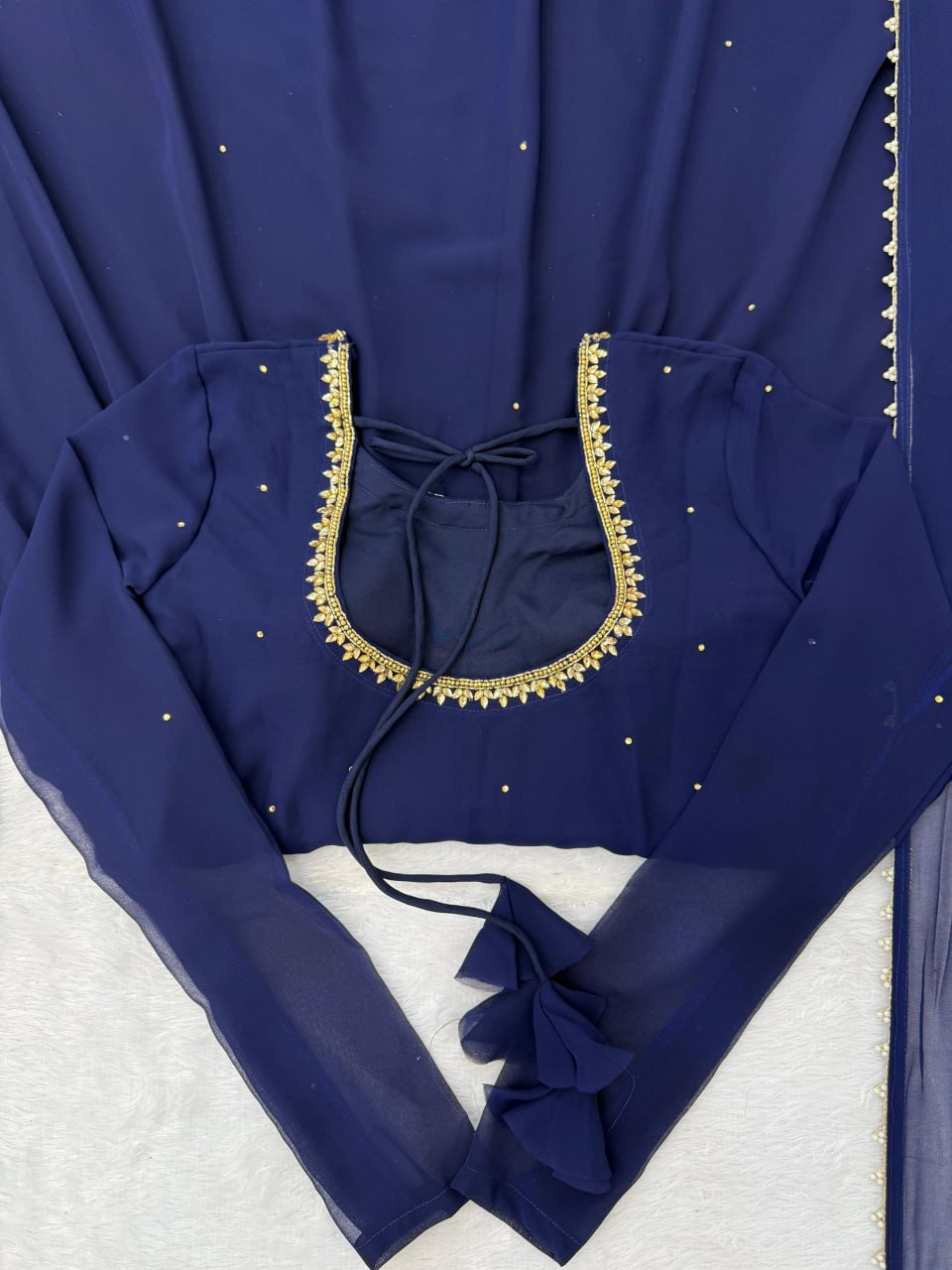 Navy Blue Designer Faux Georgette LCD Stone Work Gown Set