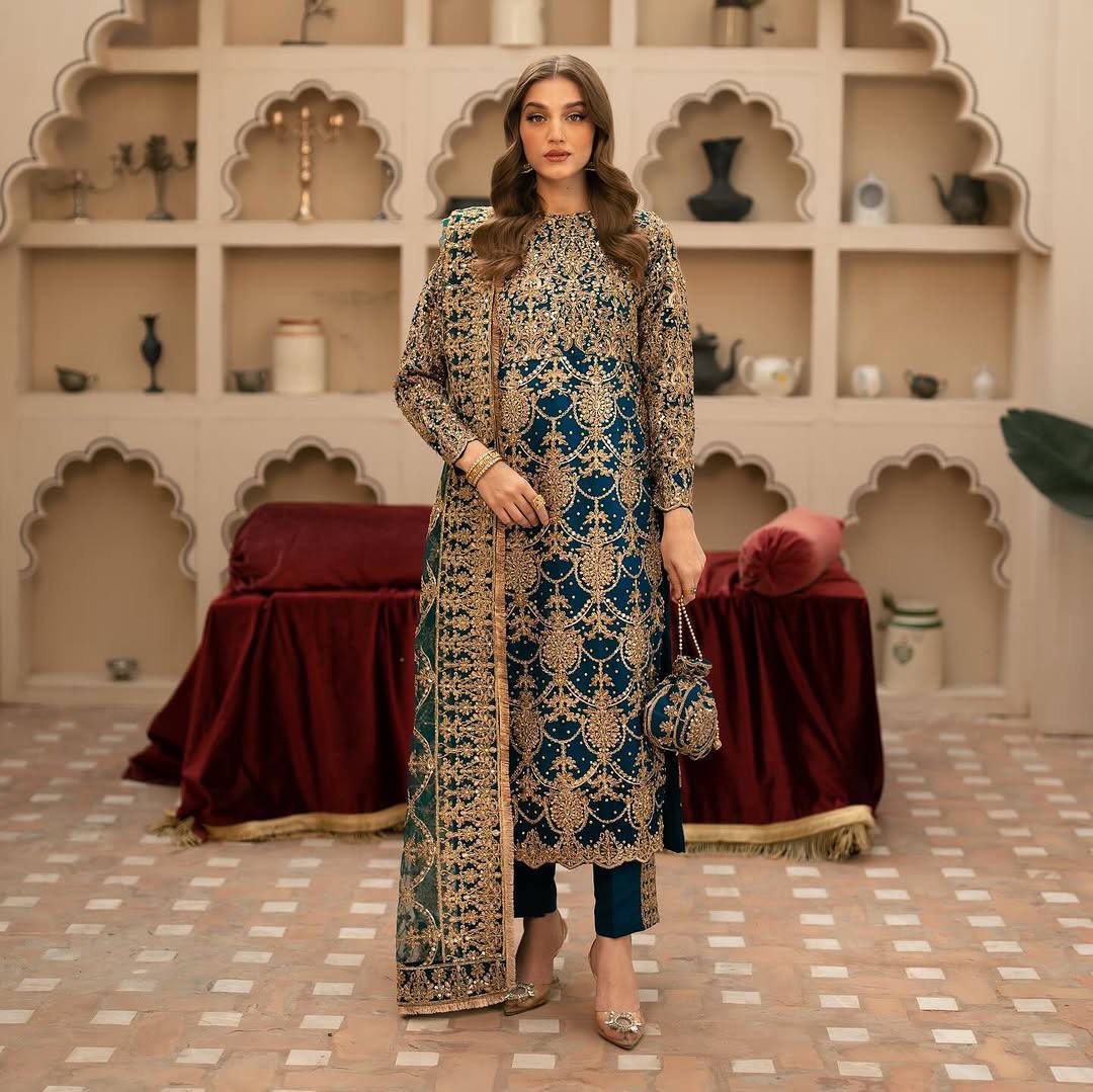 Navy Blue Designer Faux Georgette Palazzo Top and Dupatta For Party Wear