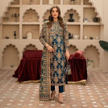 Navy Blue Designer Faux Georgette Palazzo Top and Dupatta For Party Wear