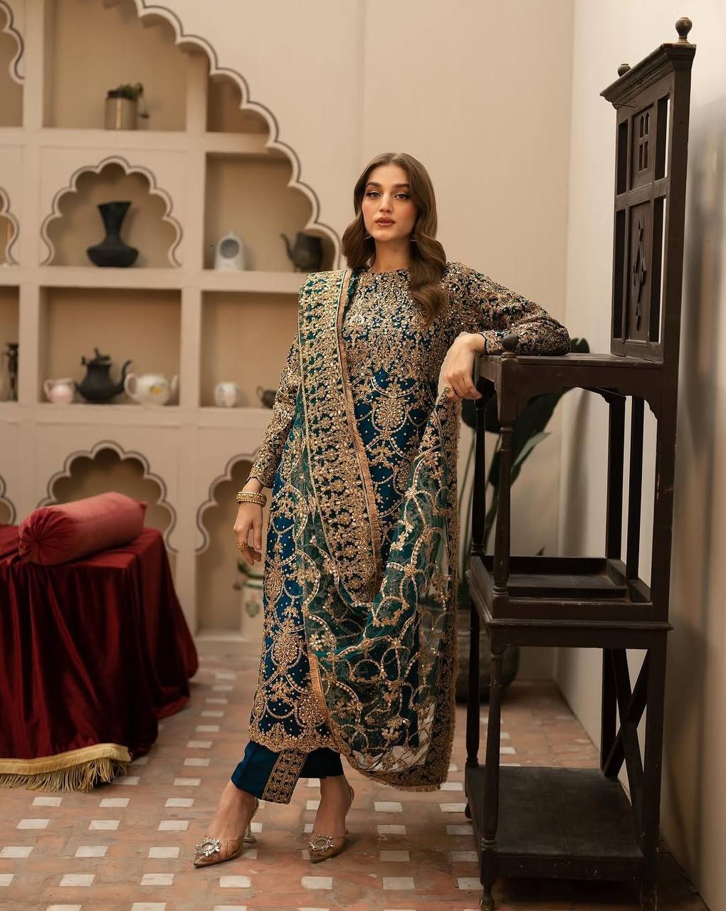 Navy Blue Designer Faux Georgette Palazzo Top and Dupatta For Party Wear