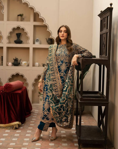 Navy Blue Designer Faux Georgette Palazzo Top and Dupatta For Party Wear