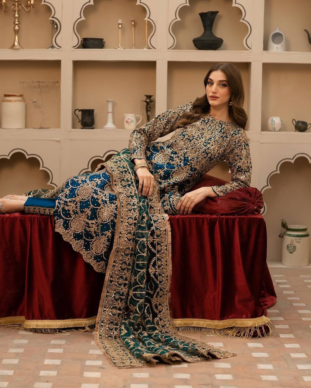 Navy Blue Designer Faux Georgette Palazzo Top and Dupatta For Party Wear