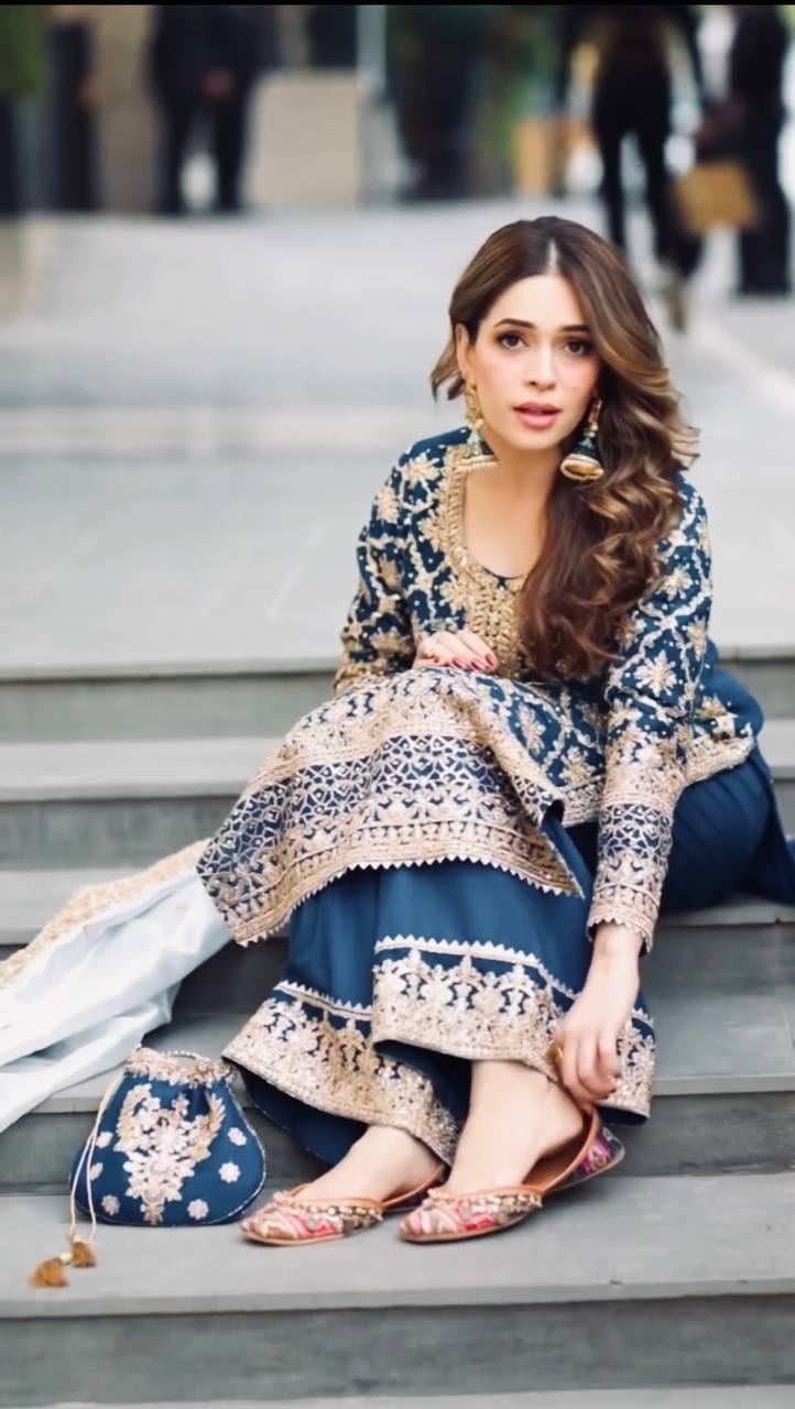 Navy Blue Designer Georgette Chain Palazzo and Dupatta For Party Wear