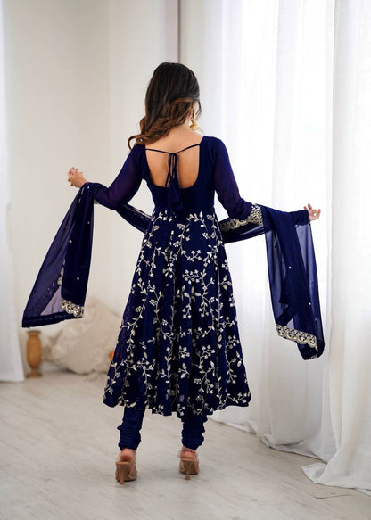 Navy Blue Designer Heavy Faux Georgette Anarkali Gown and Dupatta