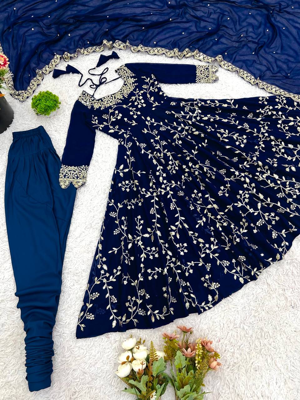 Navy Blue Designer Heavy Faux Georgette Anarkali Gown and Dupatta
