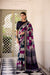 Navy Blue Polyester Viscose Chanderi Saree with Printed Temple Border