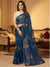Navy Bule Georgette Digital Print Saree with Moti Lace Border & Blouse