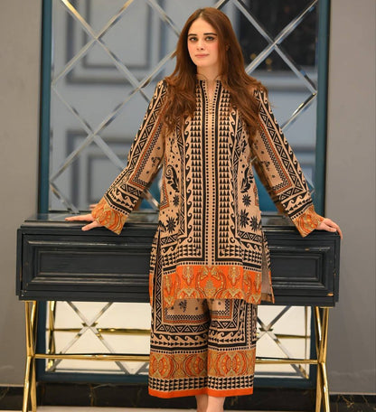 Off White Designer Natural Crepe Printed Plazzo and Top For Party Wear