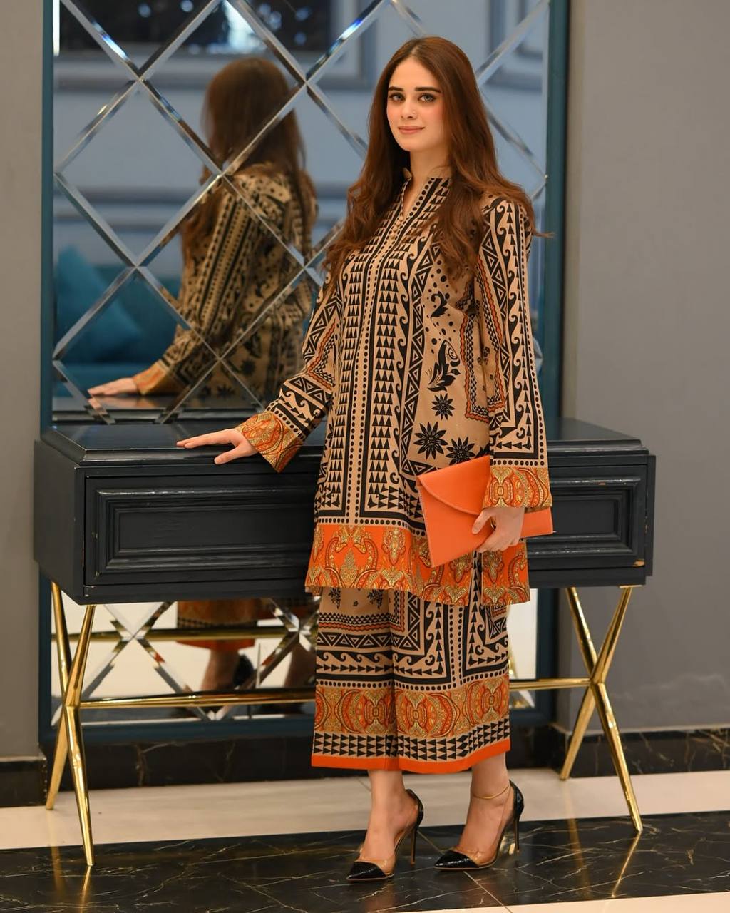 Off White Designer Natural Crepe Printed Plazzo and Top For Party Wear