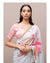 Off White Digital Print Georgette Saree with Lace Border Pink Blouse