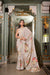 Off White Georgette Floral Print Saree with Pearl Lace Border