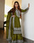Olive Green Designer Faux Georgette Top Gharara & Dupatta For Party Wear
