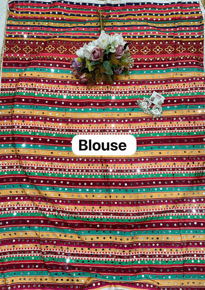 Orange Chinon Silk Digital Print Saree with Matching Designer Blouse