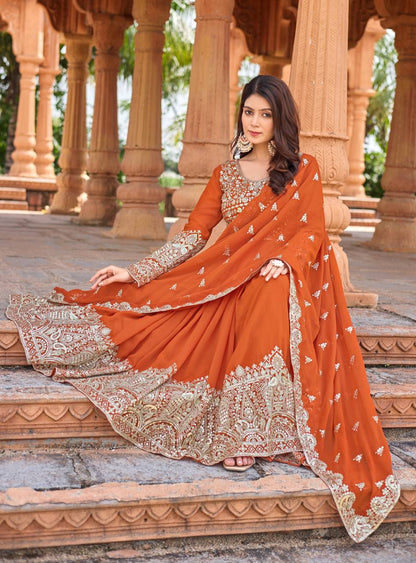 Orange Designer Faux Georgette Anarkali Gown and Dupatta For Party Wear