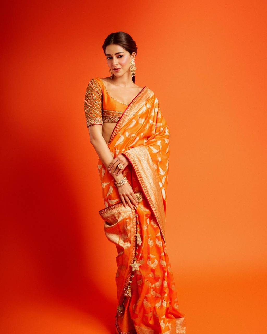 Orange Designer Soft Silk Weaving Saree and Valmoti Border Blouse
