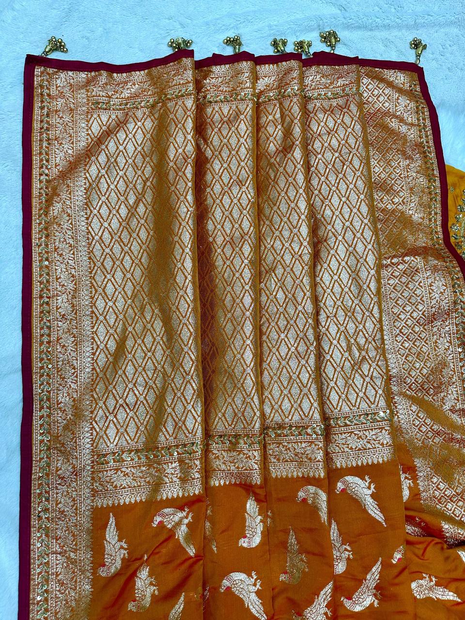 Orange Designer Soft Silk Weaving Saree and Valmoti Border Blouse