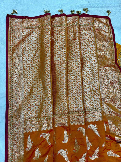 Orange Designer Soft Silk Weaving Saree and Valmoti Border Blouse