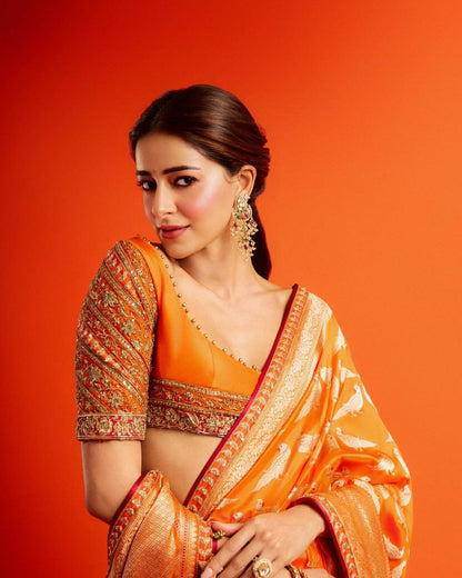 Orange Designer Soft Silk Weaving Saree and Valmoti Border Blouse
